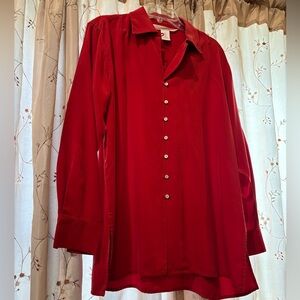 Oversized Red Silk Button-Up Shirt